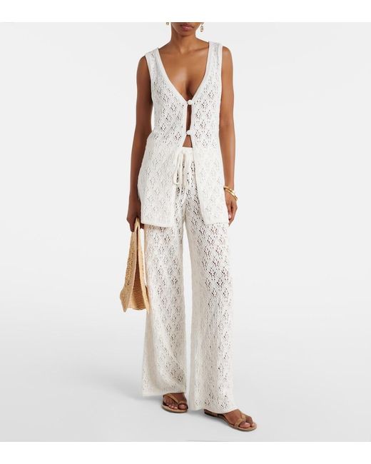 Faithfull The Brand White Fio Pointelle Cotton Wide-Leg Pants