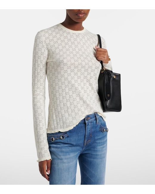 Gucci White Gg Cotton-Blend Devore T-Shirt