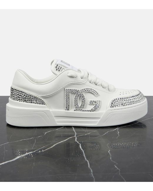 Nuevas zapatillas de zapatillas con diamantes de imitación Dolce & Gabbana de color White