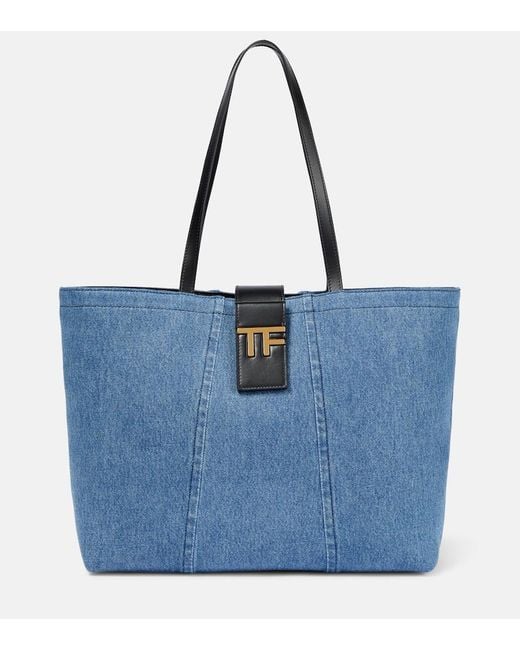 Tom Ford Blue Tf Small Denim Tote Bag