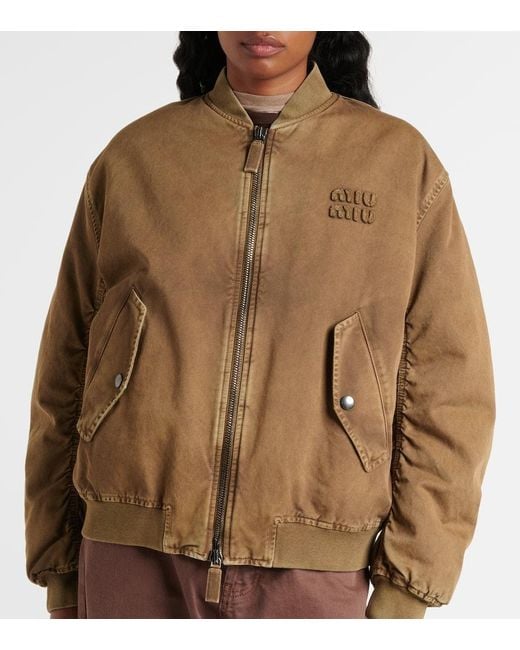 Chaqueta Bomber De Gabardina De Algodon Miu Miu de color Brown
