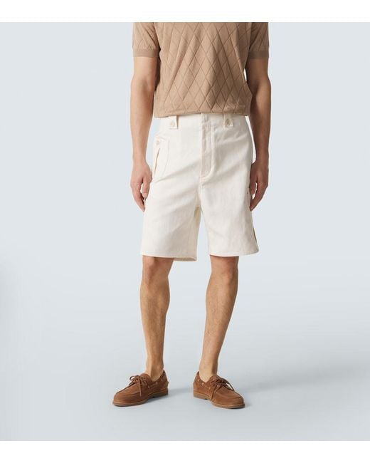 Brunello Cucinelli Natural Cotton And Linen Canvas Cargo Shorts for men