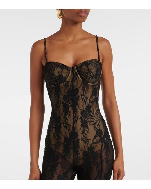 Norma Kamali Black Lace Flared Jumpsuit