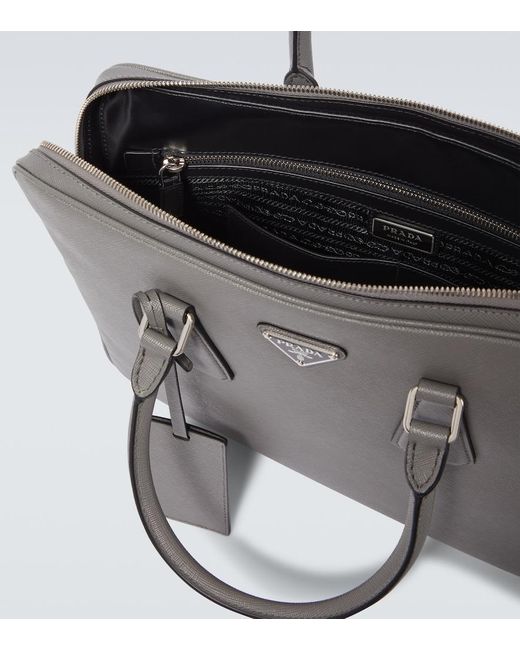 Prada Gray Saffiano Leather Briefcase for men