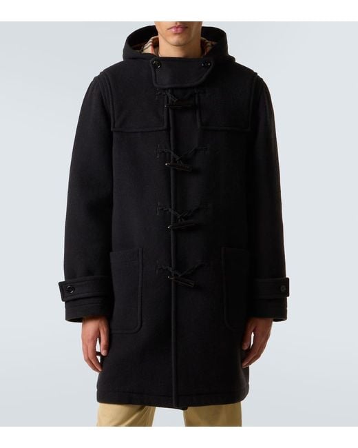 Burberry Black Hooded Wool Twill Coat for men