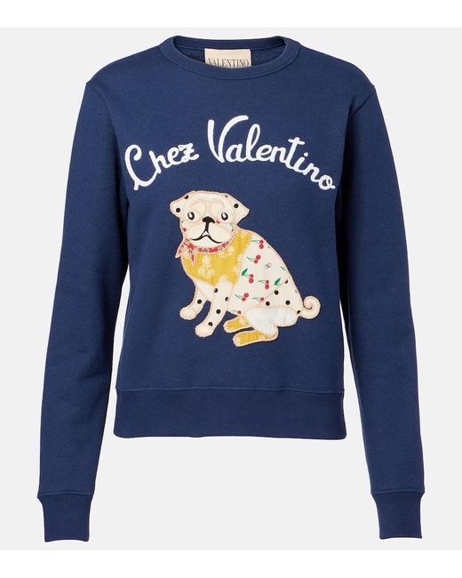 Sweat-Shirt Brode En Coton Valentino en coloris Blue