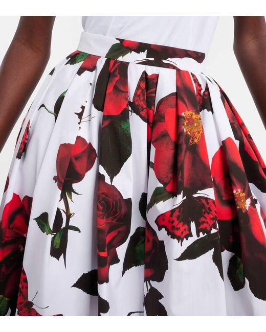 Falda midi plisada de algodon floral Alexander McQueen de color Red