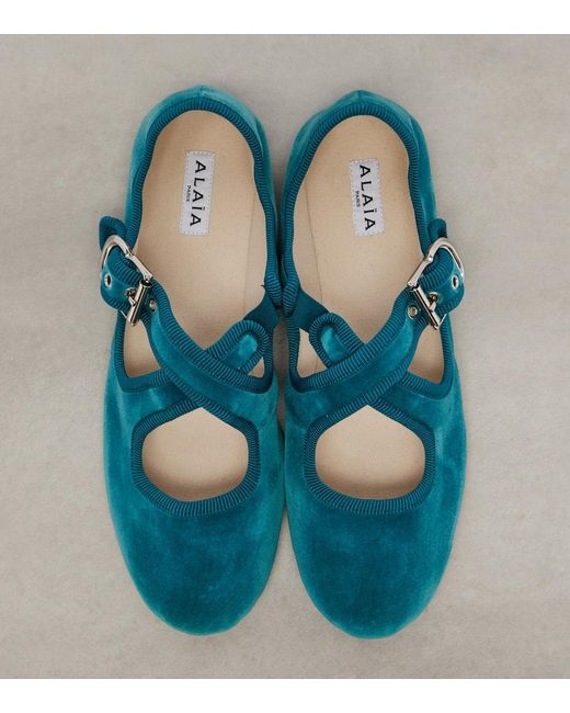 Alaïa Blue Criss Cross Velvet Ballet Flats