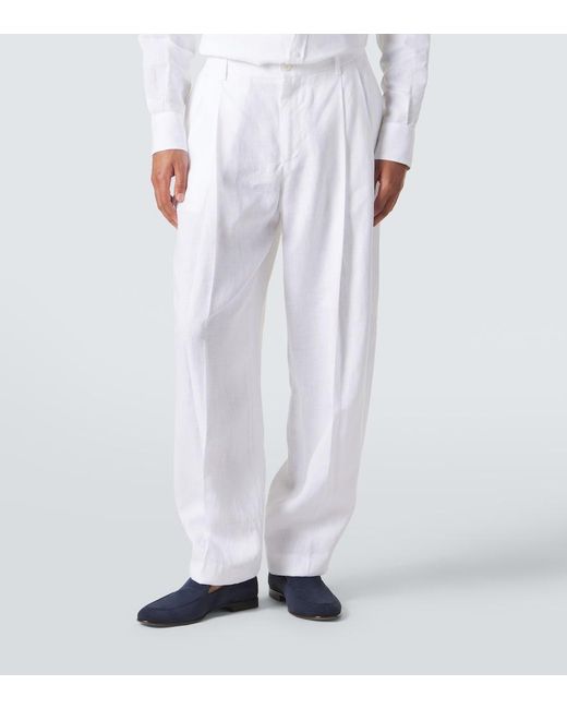 Dolce & Gabbana White Linen Tapered Pants for men