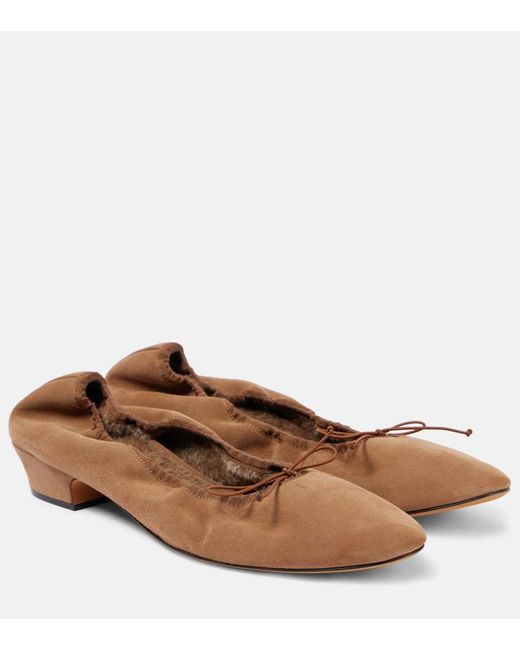 The Row Women's Brown Awar Shearling-Lined Suede Ballet Flats