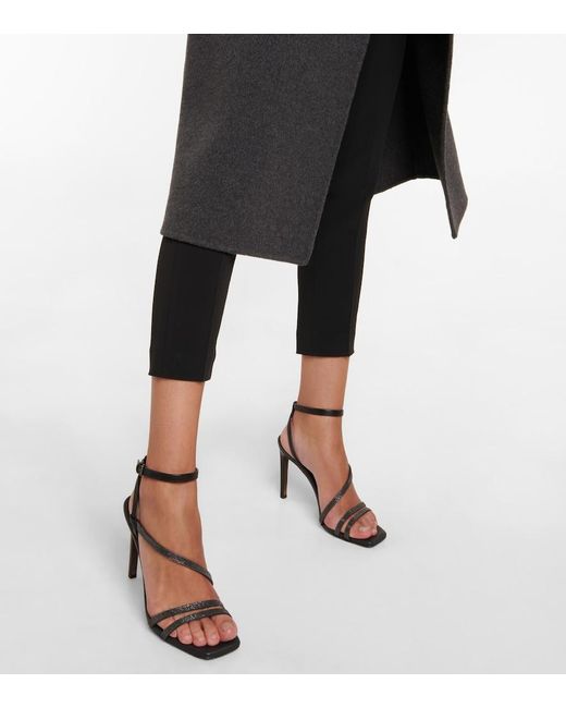 Brunello Cucinelli Black Embellished Leather Sandals