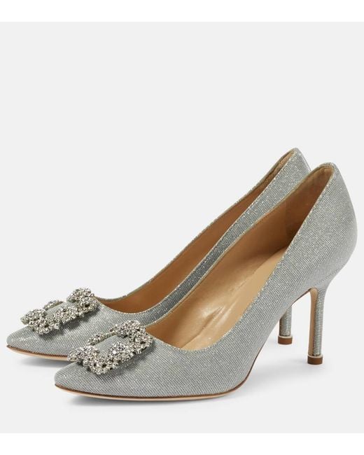 Manolo Blahnik White Hangisi 90 Glitter Pump