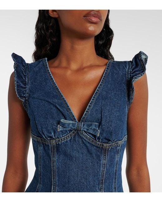 Self-Portrait Blue Bow-Detail Ruffled Denim Minidress