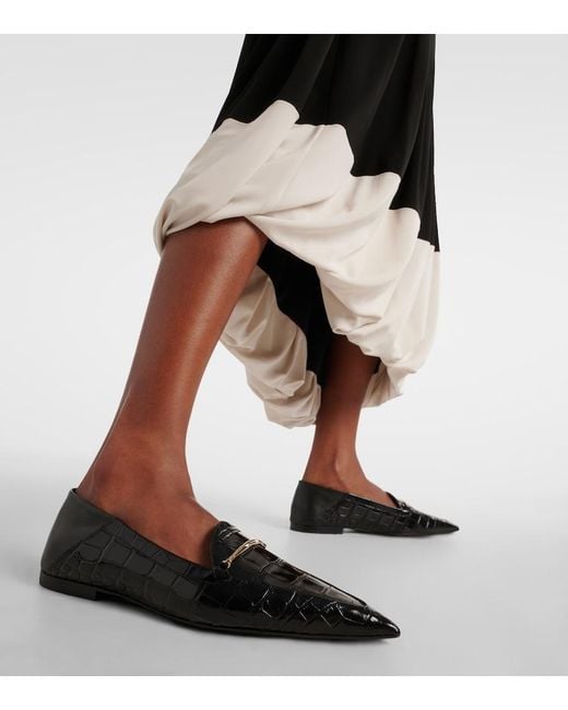 Victoria Beckham Black Morsetto Croc-Effect Leather Loafers