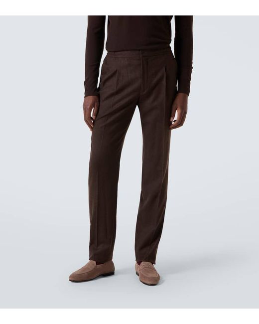 Pantalones Tapered De Franela De Lana Virgen Rubinacci de hombre de color Brown