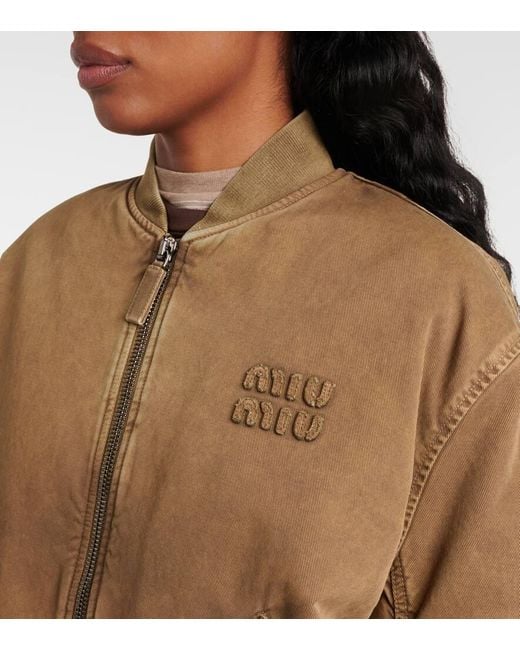 Chaqueta Bomber De Gabardina De Algodon Miu Miu de color Brown
