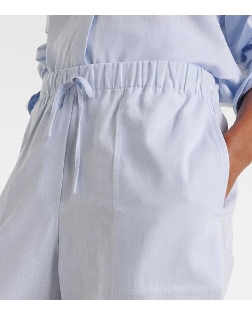 Totême Blue Cotton And Linen Wide-Leg Pants