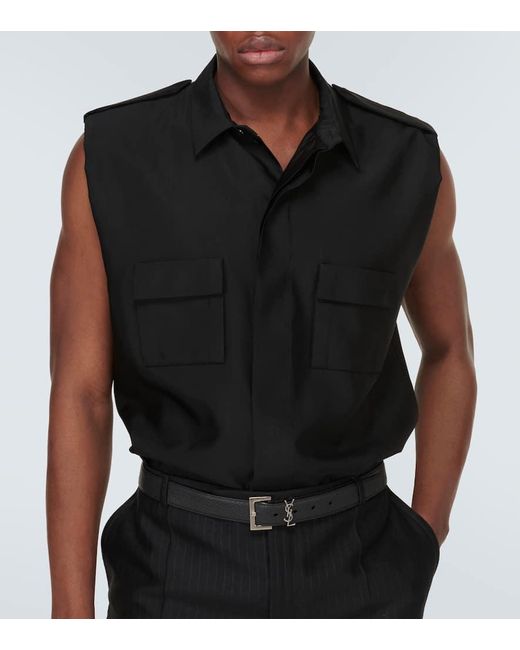 Camisa sahariana de faya sin mangas Saint Laurent de hombre de color Black