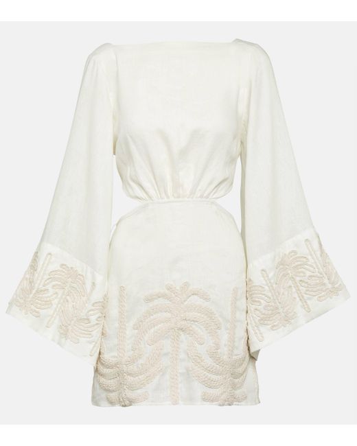 Johanna Ortiz White Embroidered Linen And Cotton Minidress