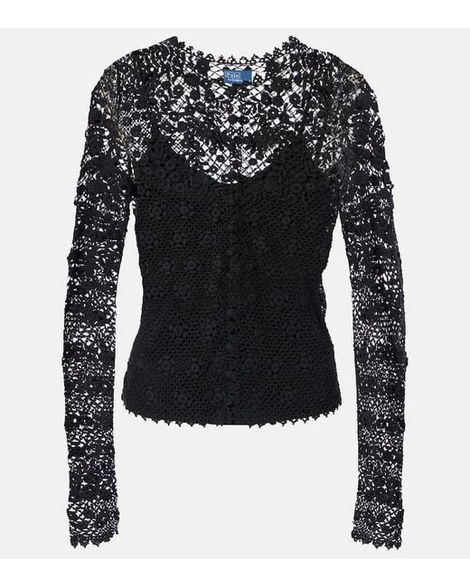 Polo Ralph Lauren Black Layered Cotton Lace Top