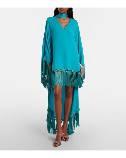 Taller Marmo Blue Cecil Fringed Crepe Cady Kaftan