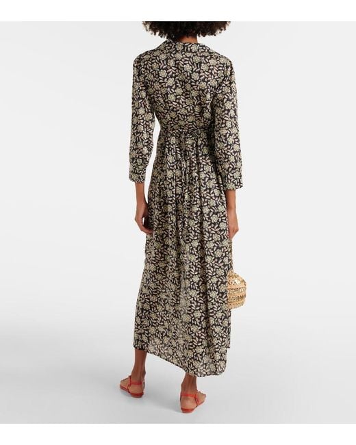 Rixo Gray Franchi Floral Cotton Midi Dress