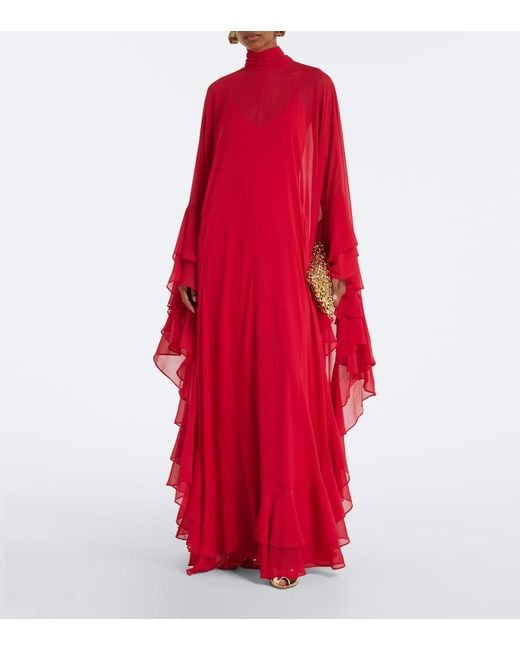 De La Vali Red Socorro Chiffon Maxi Dress