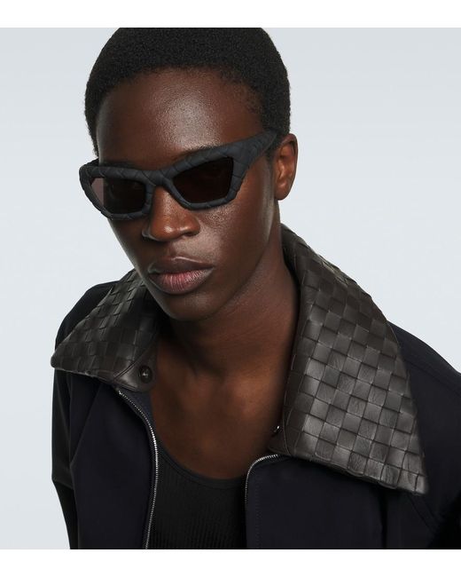 Bottega Veneta Brown Intrecciato Rectangular Sunglasses for men
