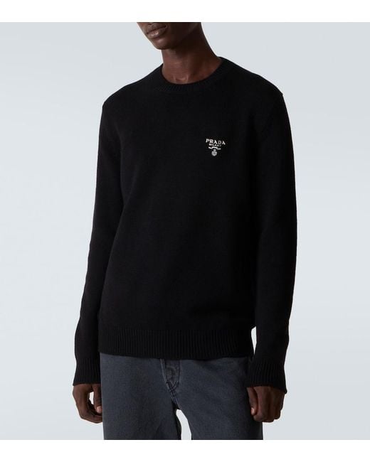 Pull En Cachemire A Logo Prada pour homme en coloris Black
