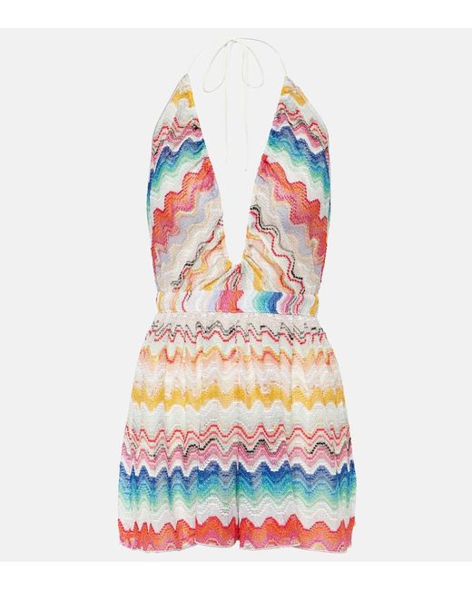 Missoni Blue Zig Zag Halterneck Cutout Playsuit