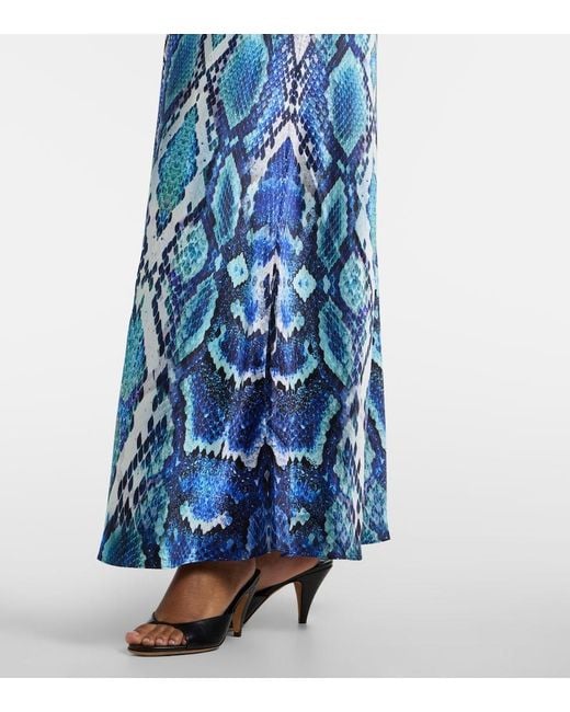 Camilla Blue Animal-Print Silk Slip Dress