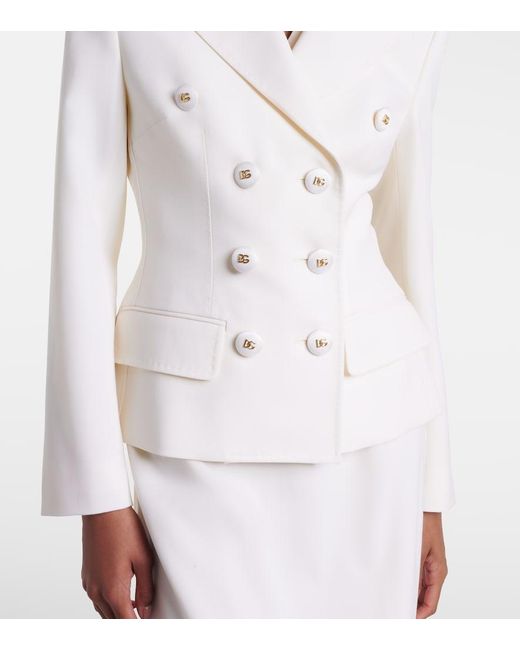 Dolce & Gabbana White Double-Breasted Wool-Blend Blazer