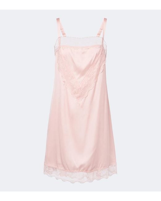 Simone Rocha Pink Lace-Trimmed Satin Slip Dress