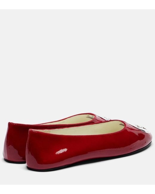 Tory Burch Red Reva Embellished Patent Leather Ballet Flats