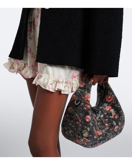 Ganni Black Mini Embellished Floral Top-Handle Bag