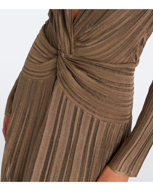 Ralph Lauren Brown Dabney Pleated Silk-Blend Lame Gown