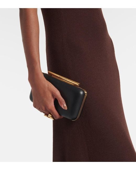 Alexander McQueen Black T-Bar Leather Box Clutch