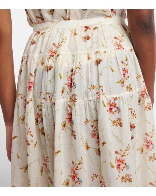 Doen Natural Marie Floral Cotton Midi Skirt