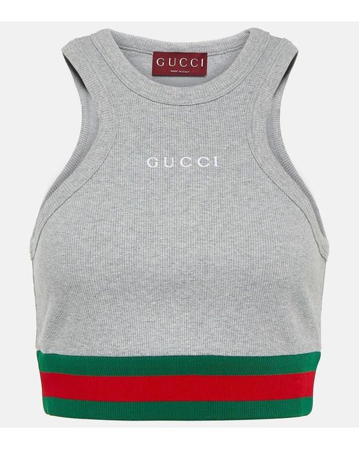 Gucci Gray Logo Cotton-blend Jersey Tank Top