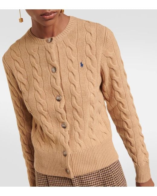 Polo Ralph Lauren Brown Cable-knit Wool And Cashmere Cardigan