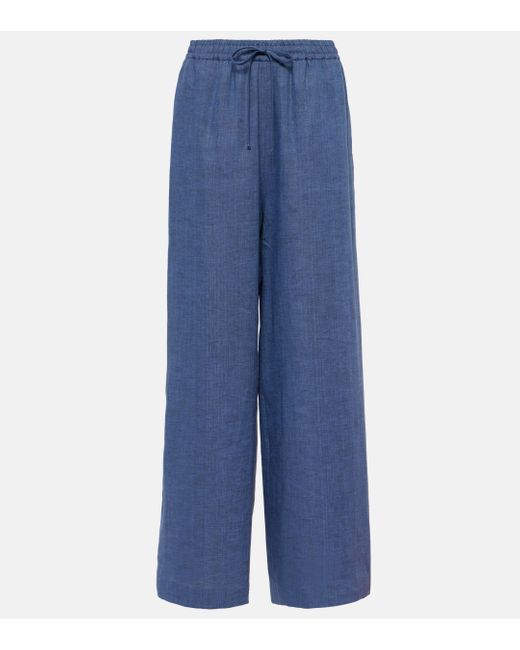 Loro Piana Blue Graysen Linen Wide-leg Pants
