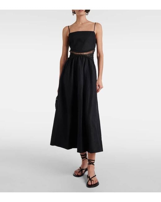 Jonathan Simkhai Black Midikleid Malena Aus Einem Leinengemisch