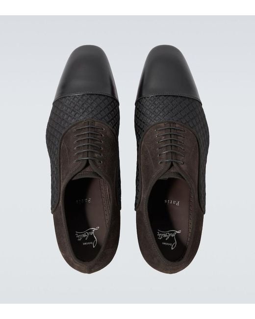 Christian Louboutin Black Greggo Leather-Trimmed Oxford Shoes for men