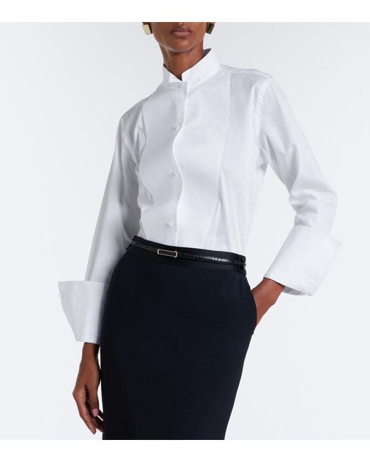 Tom Ford White Cotton Twill Tuxedo Shirt