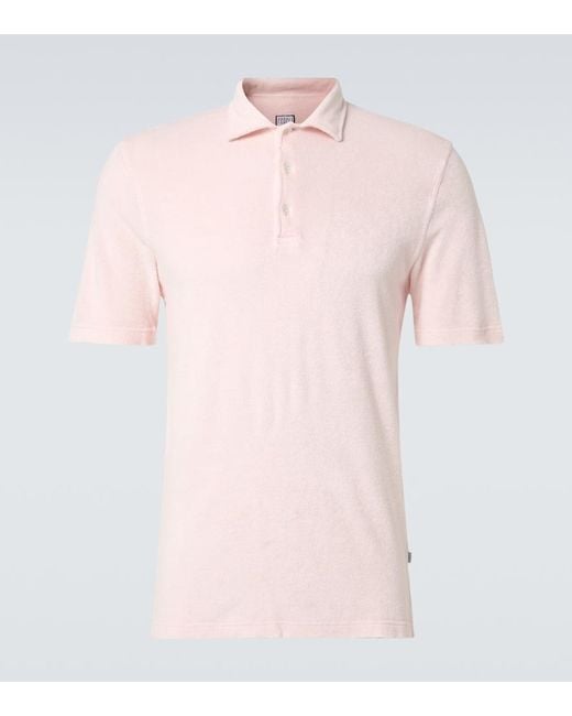 Fedeli Pink Cotton Terry Polo Shirt for men