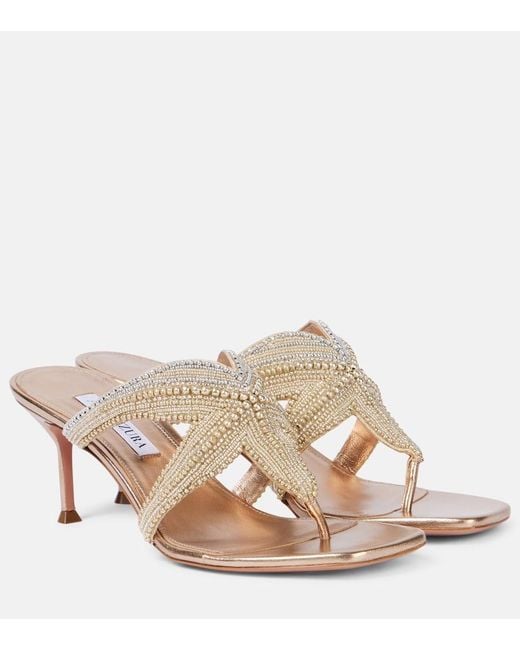 Aquazzura Metallic Reef Star 65 Leather Sandals