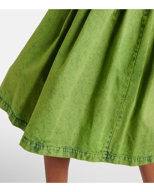 Marni Green Pleated Denim Midi Skirt