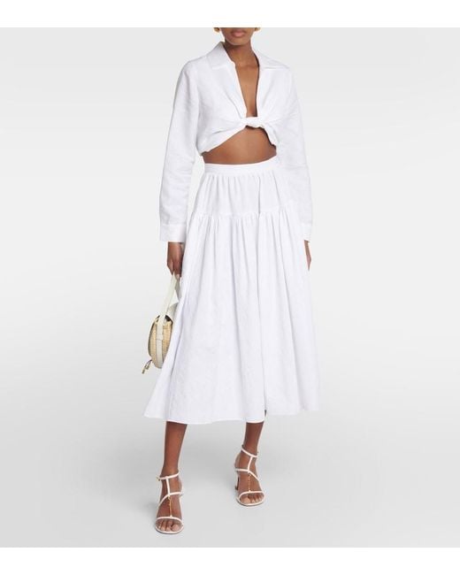 Adriana Degreas White Knot-Detail Linen Blend Crop Top