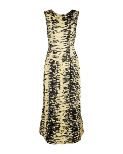 Ganni Metallic Tiger-print Satin Midi Dress