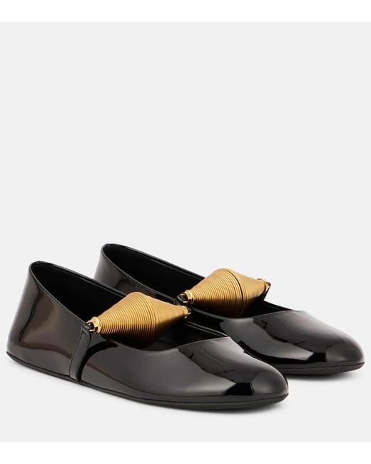 Alaïa Black Patent Leather Strap Ballet Flats